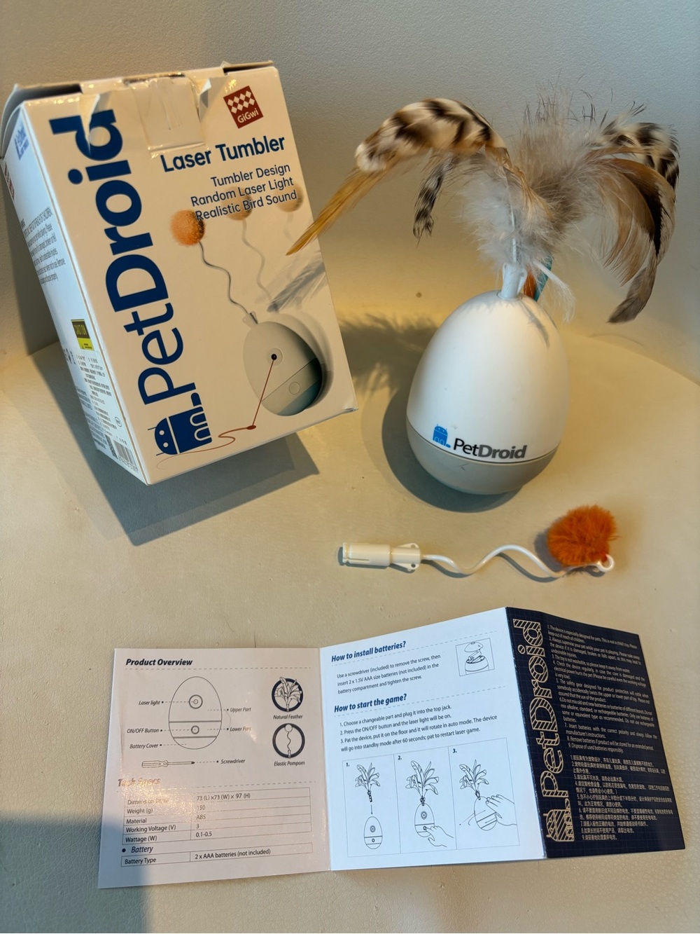 Laser Tumbler Interactive Bird Toy - White